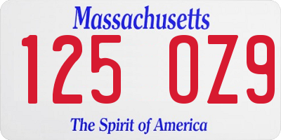 MA license plate 125OZ9