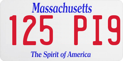 MA license plate 125PI9