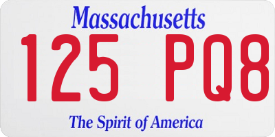 MA license plate 125PQ8