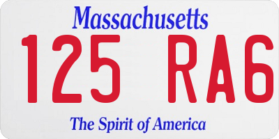 MA license plate 125RA6