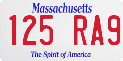 MA license plate 125RA9