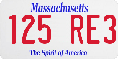 MA license plate 125RE3