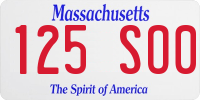 MA license plate 125SO0