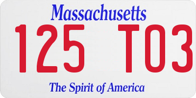 MA license plate 125TO3