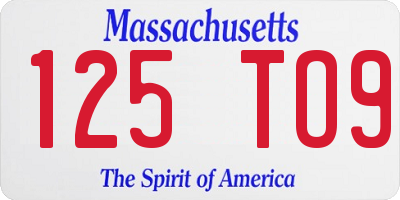 MA license plate 125TO9