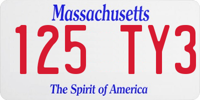 MA license plate 125TY3