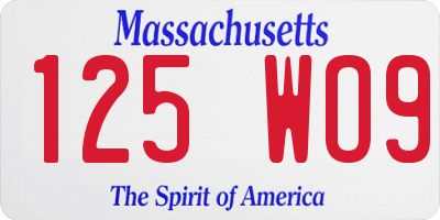 MA license plate 125WO9