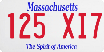 MA license plate 125XI7