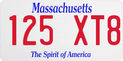 MA license plate 125XT8