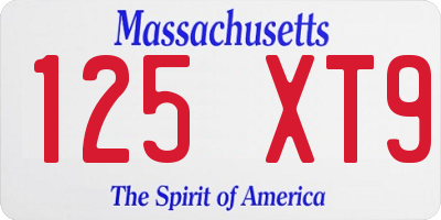 MA license plate 125XT9