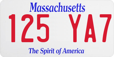 MA license plate 125YA7