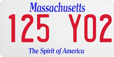 MA license plate 125YO2