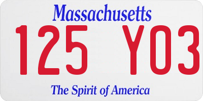 MA license plate 125YO3