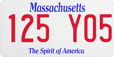 MA license plate 125YO5