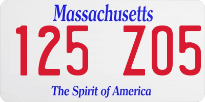 MA license plate 125ZO5