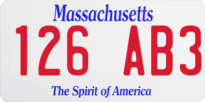 MA license plate 126AB3