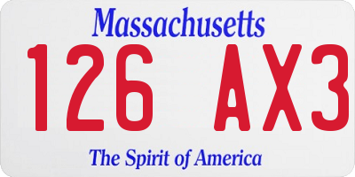 MA license plate 126AX3