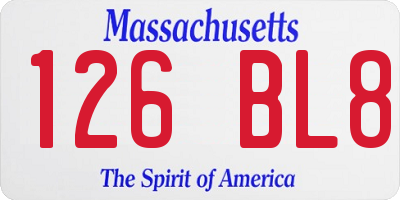 MA license plate 126BL8