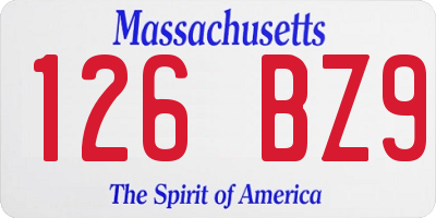 MA license plate 126BZ9