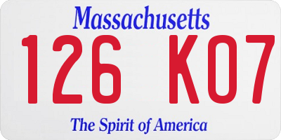 MA license plate 126KO7