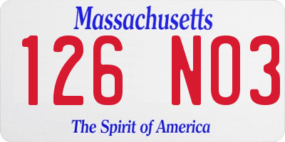 MA license plate 126NO3
