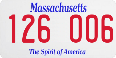 MA license plate 126OO6