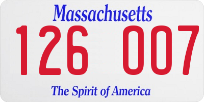 MA license plate 126OO7