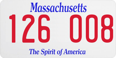 MA license plate 126OO8