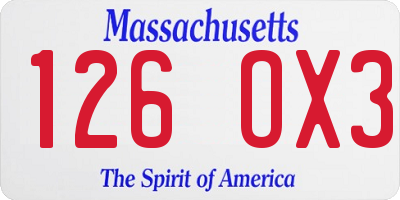 MA license plate 126OX3