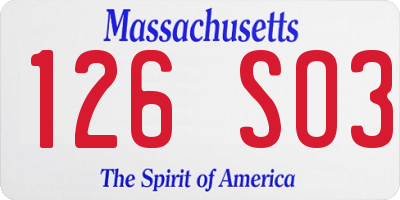 MA license plate 126SO3