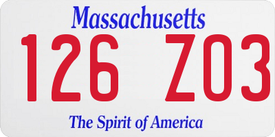 MA license plate 126ZO3