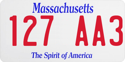 MA license plate 127AA3