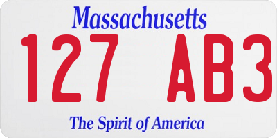 MA license plate 127AB3