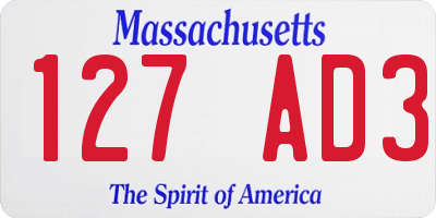 MA license plate 127AD3