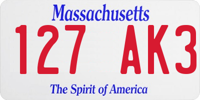MA license plate 127AK3