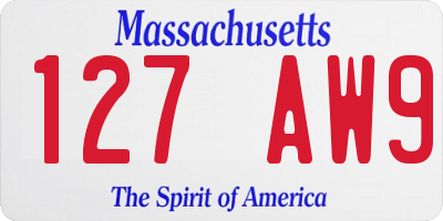 MA license plate 127AW9