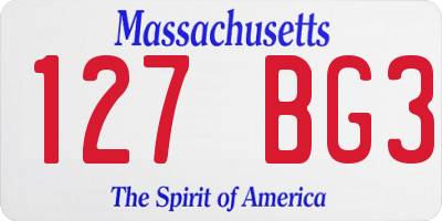 MA license plate 127BG3