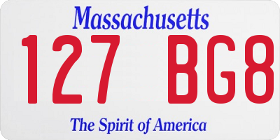 MA license plate 127BG8