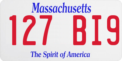 MA license plate 127BI9