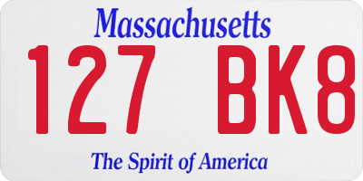 MA license plate 127BK8