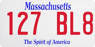 MA license plate 127BL8