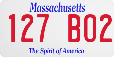 MA license plate 127BO2