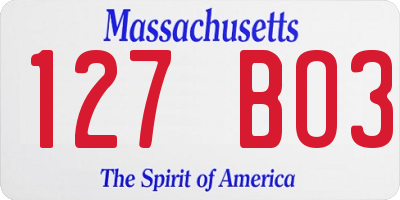 MA license plate 127BO3