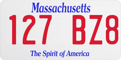 MA license plate 127BZ8