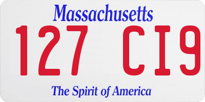 MA license plate 127CI9