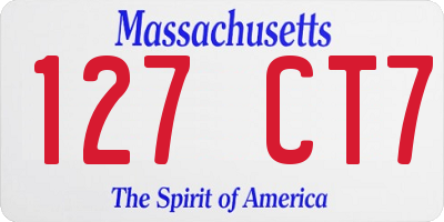 MA license plate 127CT7