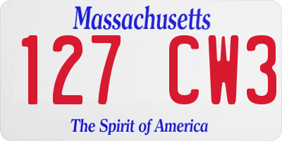 MA license plate 127CW3