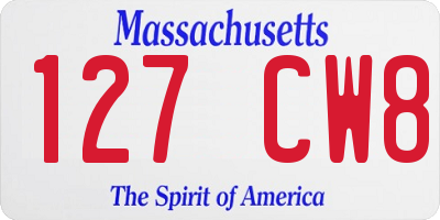 MA license plate 127CW8
