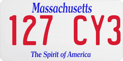 MA license plate 127CY3