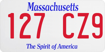 MA license plate 127CZ9